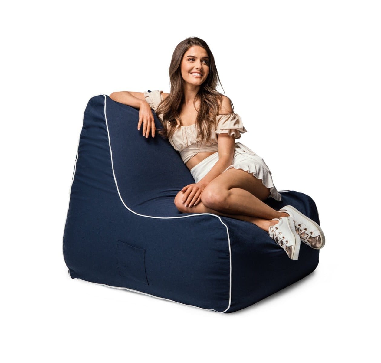 Copacabana Outdoor Bean Bag Chair navy with white piping