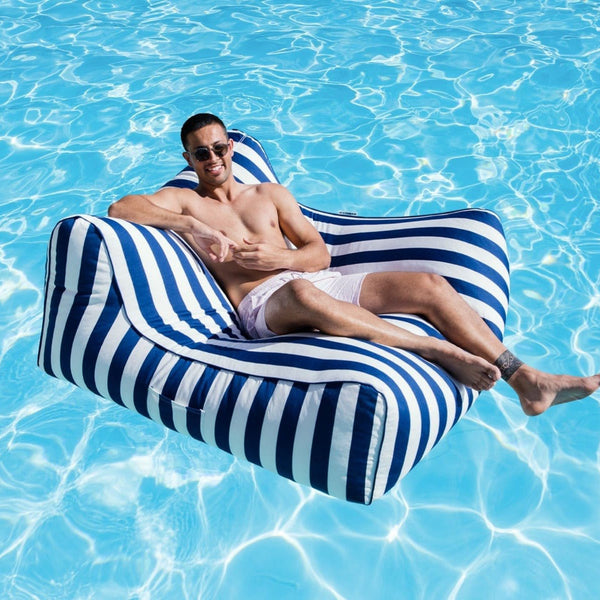 Costa Pool Lounger poolside bean bag in Navy white stripes - floating everyday use by Bean Bags R Us