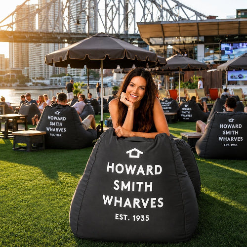 lady seated on a bean bag at Howard smith wharves