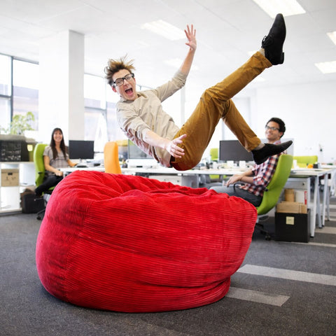 Memory foam bean bag chair in a living room — comfortable indoor seating with premium filling