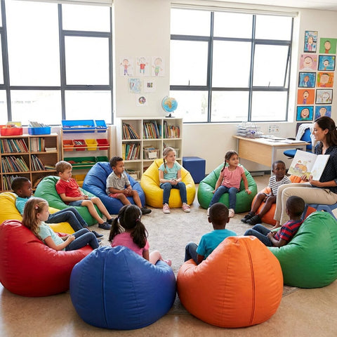 School kids in classroom sitting on beanbags - no chair | Bean Bags R Us