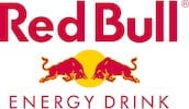 Red Bull energy drink logo with red and yellow colors.