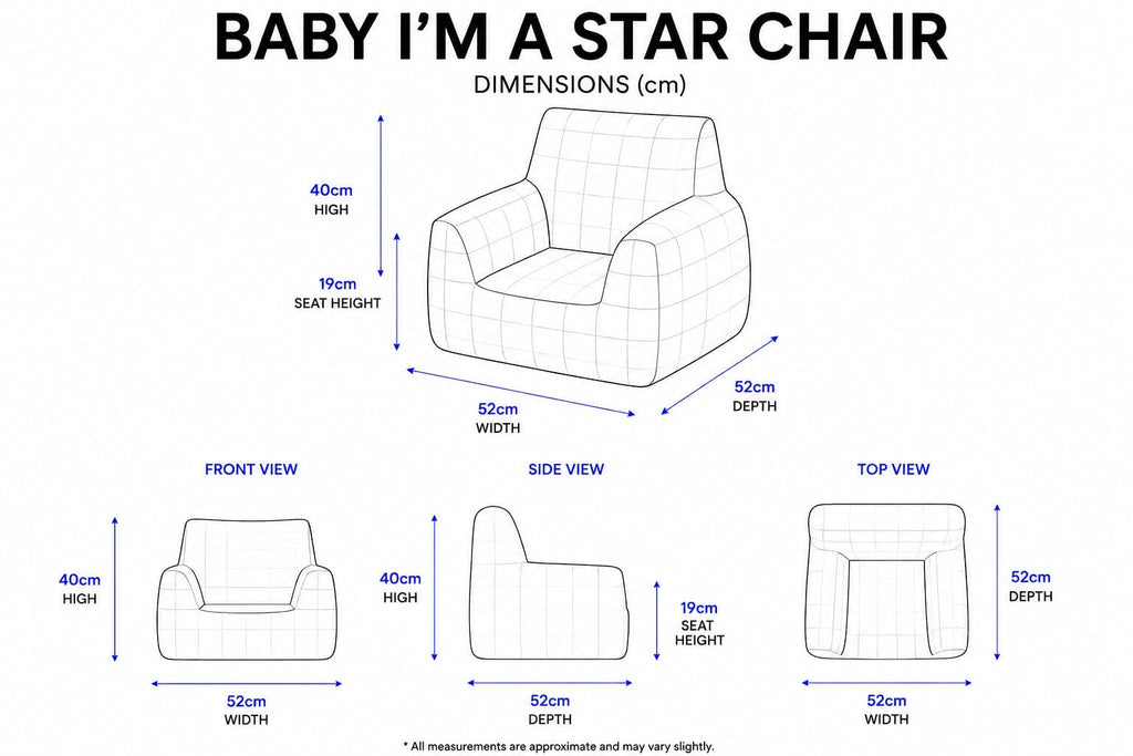 Baby I'm a Star Chair dimensions wireframe diagram