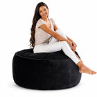 lady posing on a black velvet bean bag ottoman by bean bags r us — thumbnail 4
