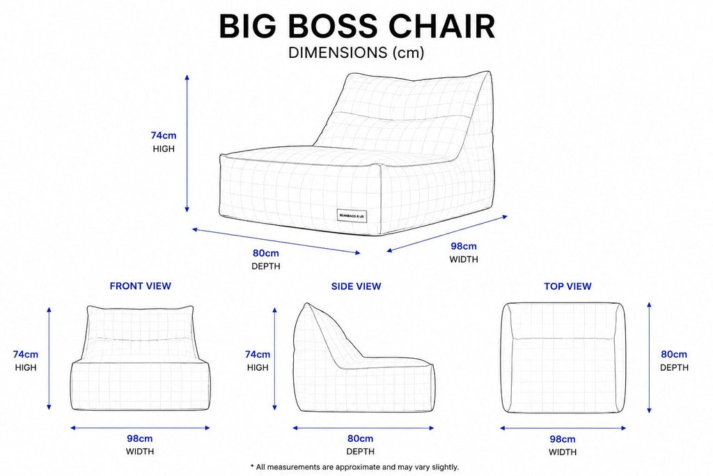 Big Boss Chair dimensions wireframe diagram