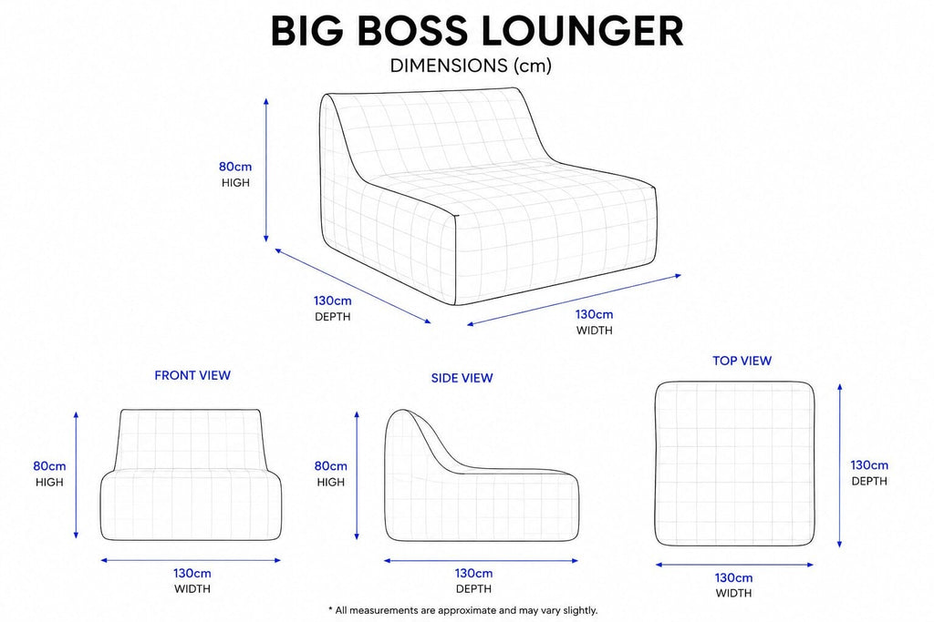 Big Boss Lounger dimensions wireframe diagram