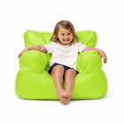 smiling young girl posing on a lime kids bean bag chair — thumbnail 12