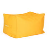 vivid orange bean bag ottoman with a visible brand logo on a white background
