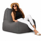 lady posing on a grey copacabana bean bag chair — thumbnail 15