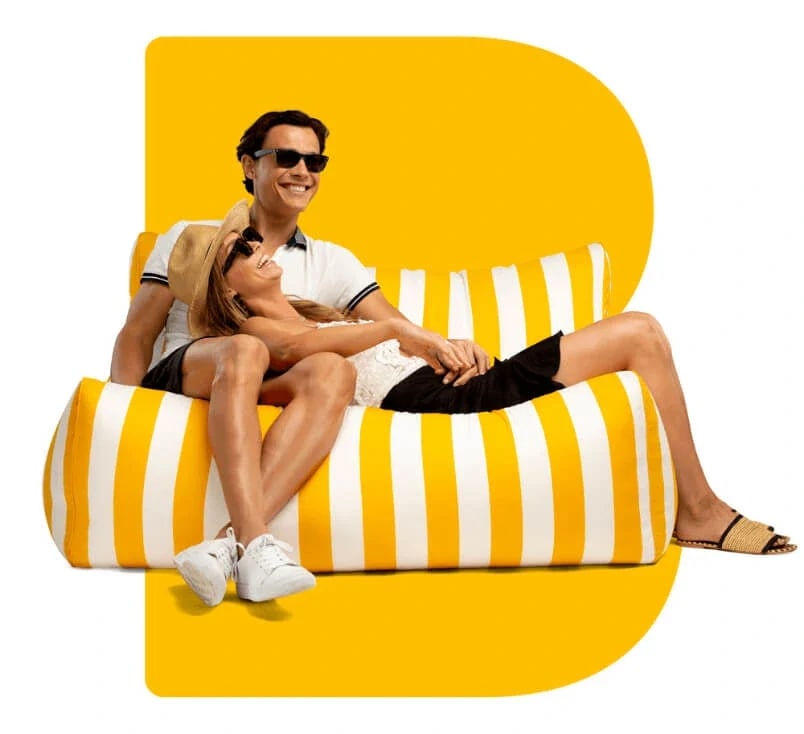 Relaxing on a Bean Bags R Us outdoor lounger