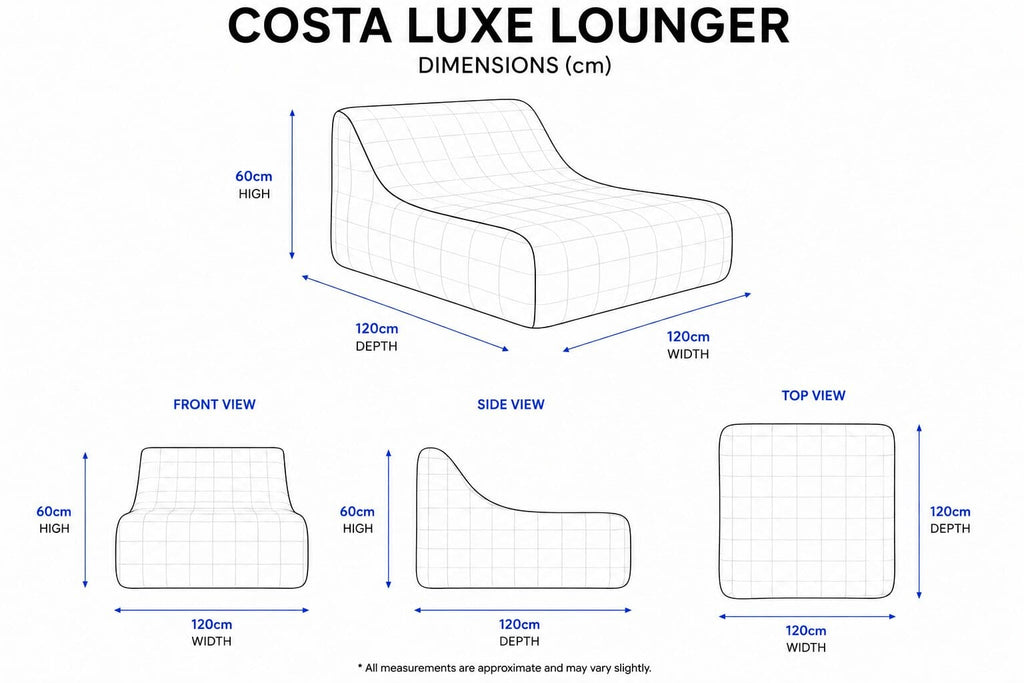 Costa Luxe dimensions wireframe diagram