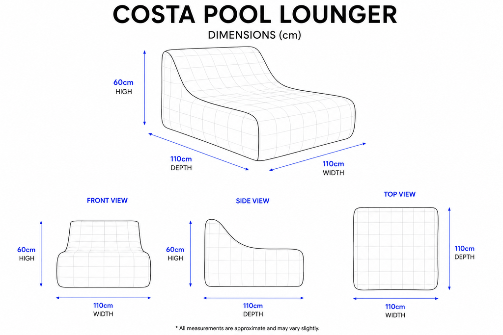 Costa Pool Lounger dimensions wireframe diagram