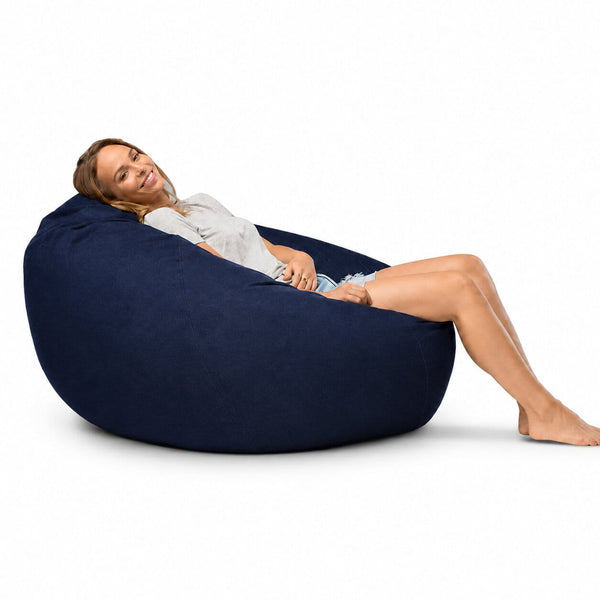 lady posing on a blue cuba denim, bean bag chair 104cm — image 4