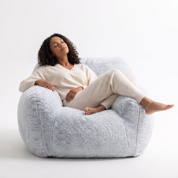 cuddle pod foam-filled faux-fur beanbag chair in dove grey — image 1