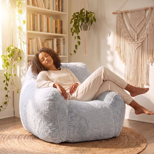 a lady sleeping on a foam filled sensory bean bag chair from bean bags r us — image 5