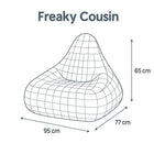 wireframe illustration with dimensions of a freaky cousin kids bean bag chair — thumbnail 5