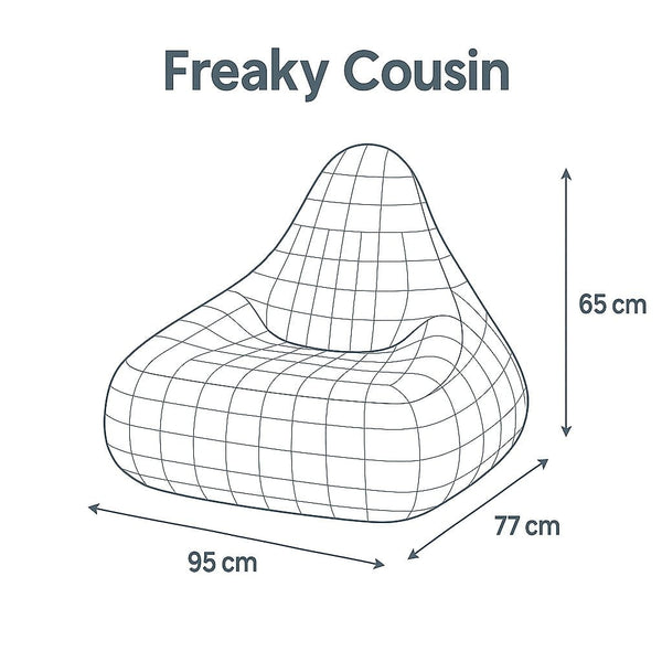 wireframe illustration with dimensions of a freaky cousin kids bean bag chair — image 5