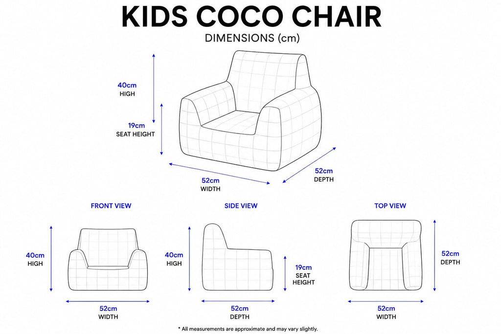 Kids Coco Chair dimensions wireframe diagram