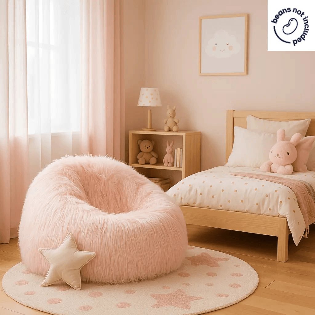 Kids Marshmallow Pink Fur Bean Bag Cover - Bean Bags R Us