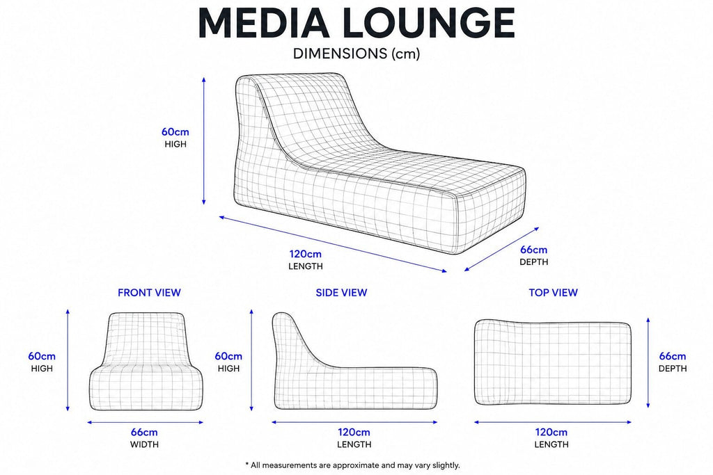 Media Lounge dimensions wireframe diagram