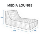 Diagram of a media lounge chair with dimensions on a white background - Bean Bags R Us — thumbnail 13
