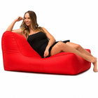 lady posing on a media lounge outdoor bean bag lounger in red — thumbnail 9