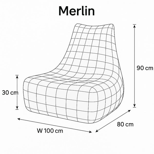 wireframe illustration with dimensions of a merlin bean bag chair — image 12