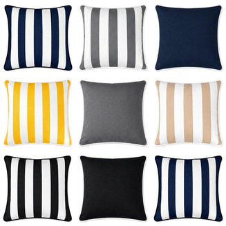 collage of 9 outdoor furniture cushions in different colour ways