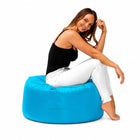 lady posing on an aqua outdoor bean bag ottoman by bean bags r us — thumbnail 4