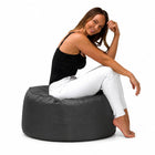 lady posing on a grey outdoor bean bag ottoman by bean bags r us — thumbnail 6