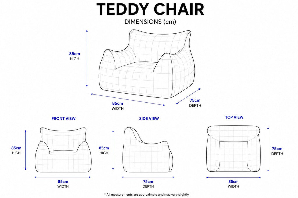 Teddy Faux Linen dimensions wireframe diagram