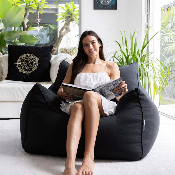 Teddy Faux Linen bean bag seat in Navy - contemporary indoor use by Bean Bags R Us — image 3