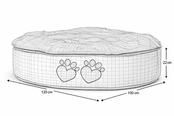 wireframe illustration with dimensions of a large ultimate dog bed bean bag — image 14